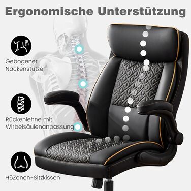 Офісне крісло для керівника Hellove, вантажопідйомність 185 кг, ергономічне робоче крісло зі штучної шкіри з регульованою спинкою та складними підлокітниками, обертове крісло з підголівником, комп&39ютерне крісло, крісло для домашнього офісу, чорне