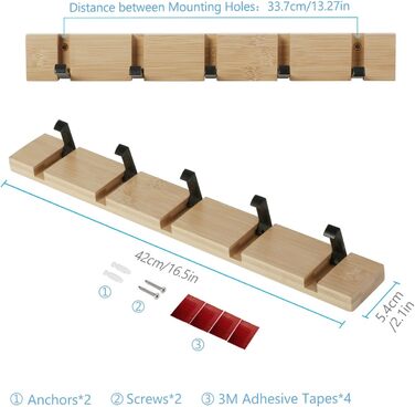 Гачки для пальто настінні сучасні, вішалка дерев'яна складна вішалка бамбукова з 5 рухомими гачками для курток, пальто, шарфів, су