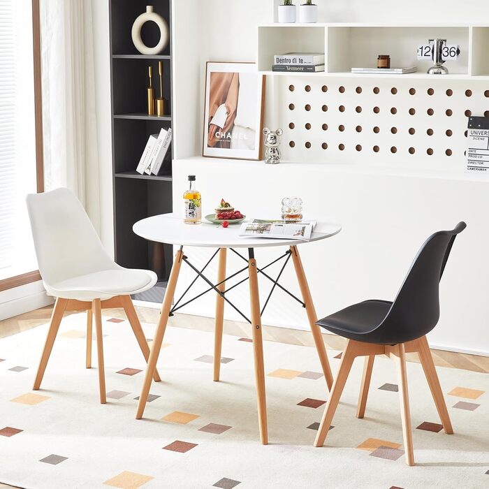 Невеликий обідній стіл HJ WeDoo, круглий обідній стіл, кухонний стіл 80x80x74 см, обідній стіл для кухні, їдальні, вітальні та офісу, білий