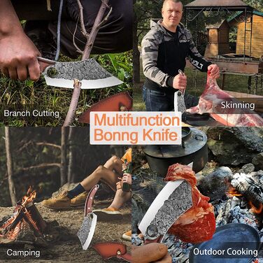 Ніж для обвалювання Ніж для рубки Кухонний ніж у шкіряних піхвах Ніж ручної ковки Дамаський професійний ніж Вікінгський ніж Японсь