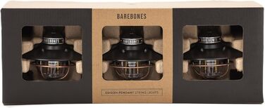 Підвісні гірлянди Barebones Edison - чорні, 3 світлодіодні лампочки в стилі Edison з 3-метровим кабелем, енергоефективні вуличні ліхтарі для патіо, саду або внутрішнього декору