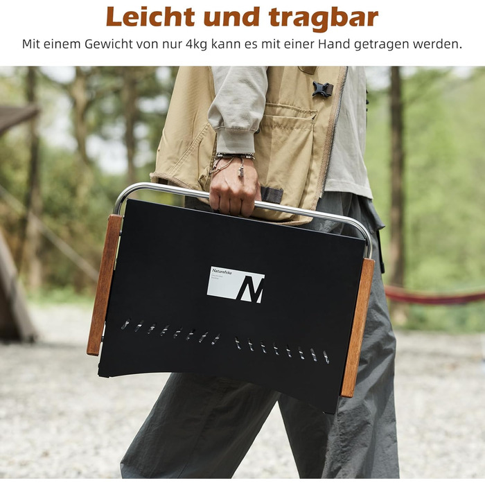 Вугільний гриль Naturehike, складний гриль 50,2 x 32,8 x 33,5 см, портативний, мобільний, для кемпінгу, настільний, для барбекю, гриль-валіза для зовнішнього використання, настільний, для саду, чорний