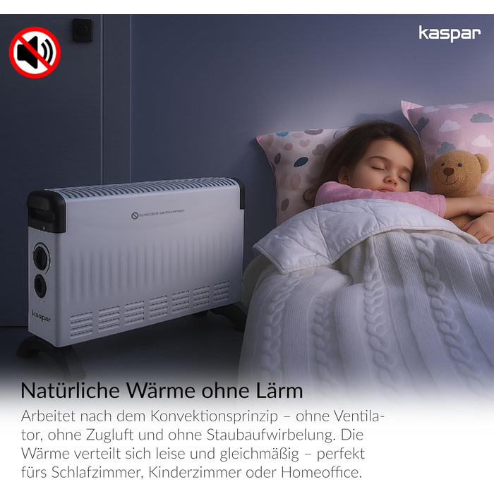 Конвекторний радіатор KASPAR з термостатом та 3 режимами нагріву, електричний обігрівач потужністю 750/1250/2000 Вт, білий
