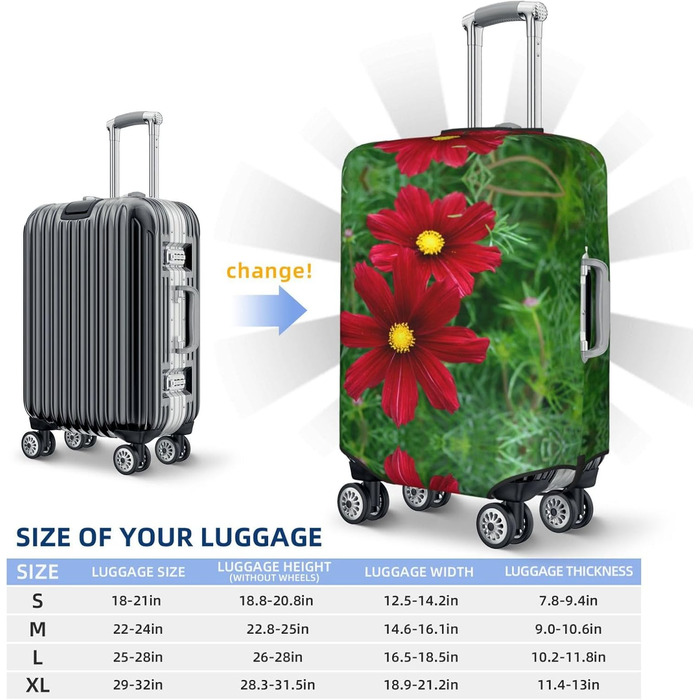 Чохол для багажу Червона троянда з принтом, еластичний захист від подряпин та пилу для валіз, чорний, розмір 80