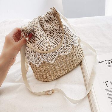 Солом'яні сумки через плече, жіноча сумка з верхньою ручкою літня пляжна сумочка через плече