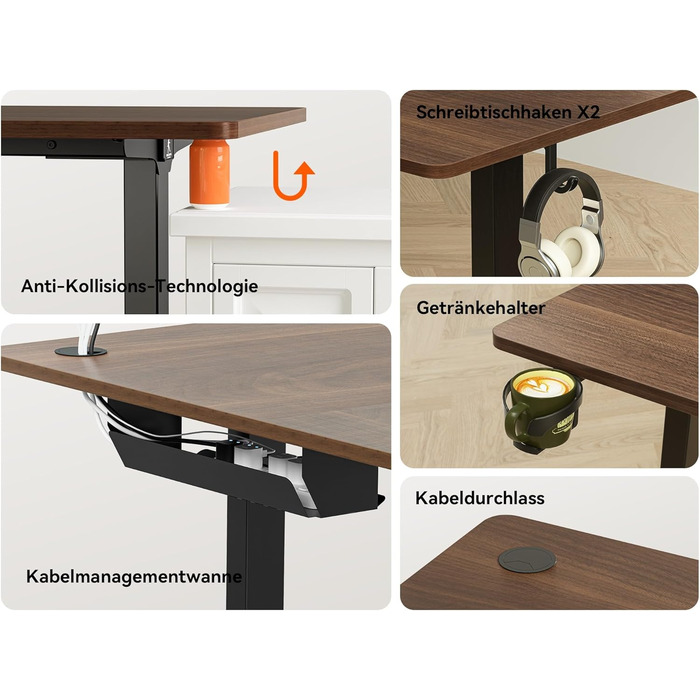 Подібний електричний стіл з регульованою висотою, 190 x 150 см, кутовий стіл, регульована висота, комп&39ютерний стіл з можливістю роботи сидячи та стоячи з органайзером для кабелів для офісу, ігровий, чорний горіх, 190 x 150 см