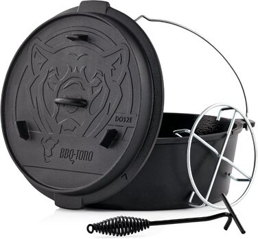 Серія BBQ-Toro Dutch Oven емальована емальована 13,6 л чавунна каструля без ніжок жаровня з підйомником кришки, чавунна каструля,