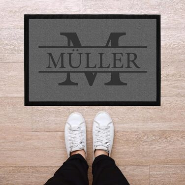 Персоналізований килимок для дверей з іменем та ініціалами прізвища, нековзний та миється, білий, 60x40 см, Сімейний 1, Білий