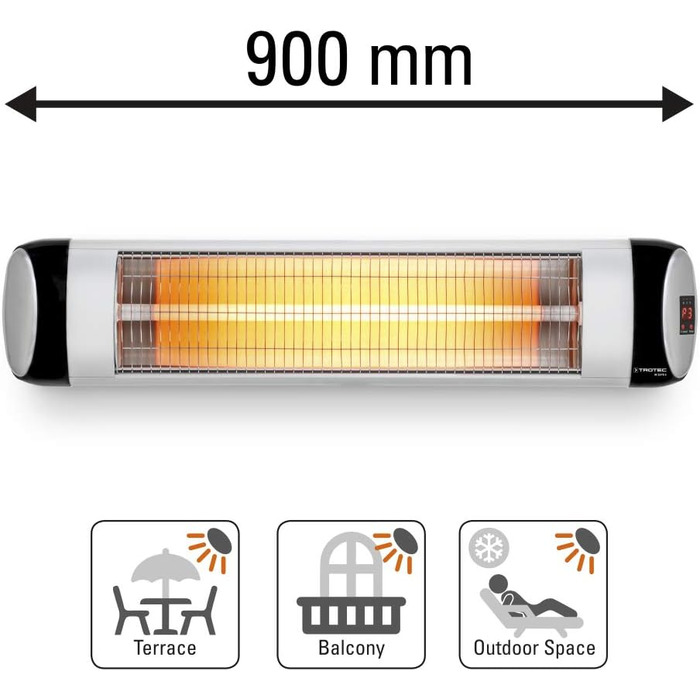 Інфрачервоний обігрівач для тераси TROTEC IR 2570 S Теплова потужність 850 Вт / 1650 Вт / 2500 Вт Окремостоячий пристрій, настінний монтаж, включаючи пульт дистанційного керування, з функцією таймера