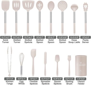 Набір силіконового кухонного посуду 15 шт., Термостійкий набір посуду з високоякісними ручками з нержавіючої сталі для приготуванн