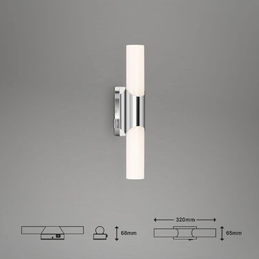 Світильник у ванну кімнату Briloner LED, IP44, 6.5 Вт, 700 Лм, 4000К, хром-білий, 320x65x68 мм