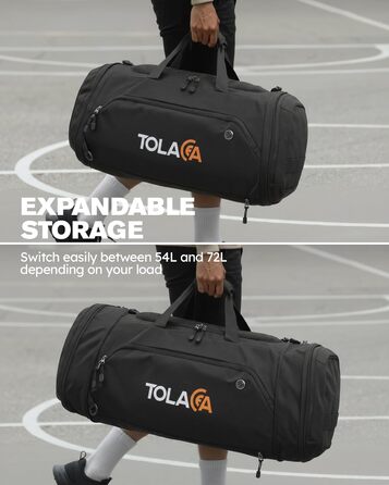 Спортивна сумка Tolaccea 56-70 л для чоловіків та жінок розширювана дорожня сумка з відділенням для взуття та відділенням для вологих речей, яку можна носити як рюкзак, для фітнесу, спортзалу, плавання, футболу, подорожей (чорна)