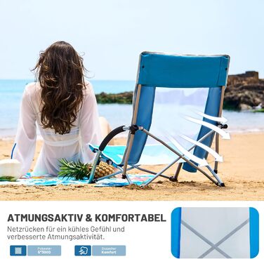 Пляжний стілець TIMBER RIDGE, складний, легкий кемпінговий стілець з низькими ніжками, спинка з дихаючої сітки, синій, вантажопідйомність 150 кг, 2 шт. синього кольору