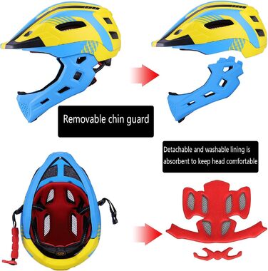 Дитячий велосипедний шолом зі знімним захистом підборіддя, велосипедний шолом із повним захистом для хлопчиків/дівчат, шолом для даунхілу, скейтбордингу, катання на роликах, роликових ковзанах, дитячий велосипедний шолом з підсвічуванням