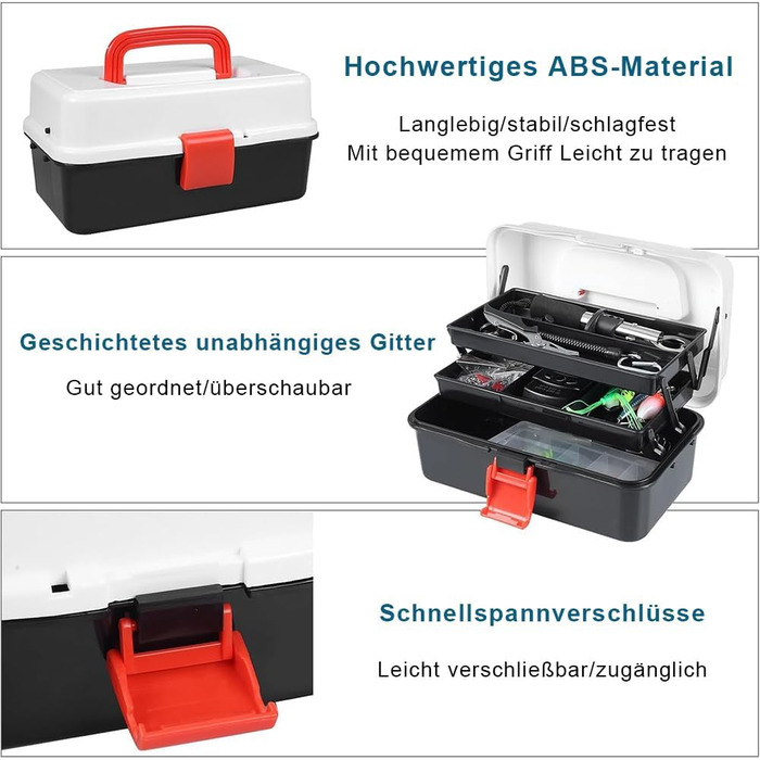 Набір рибальських снастей із 213 предметів, включаючи затискачі для губ, рибальські луски, знімач гачків, гачки, рибальські приманки тощо, набір снастей для лову окуня та форелі, 3-поличний ящик для снастей з аксесуарами для дітей, дорослих та початківців