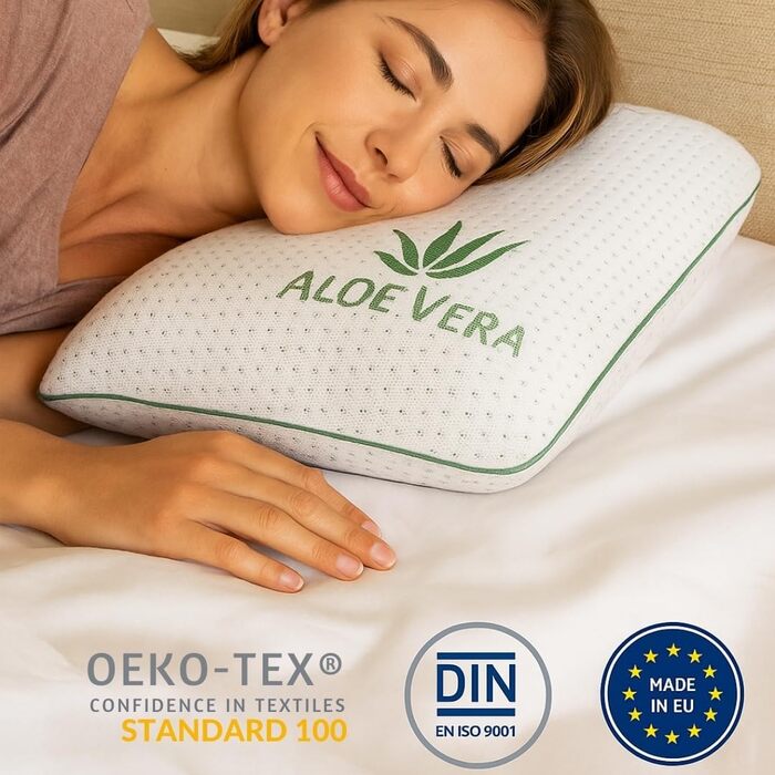 Подушка з піни з ефектом пам&39яті з алое вера, чохол, який можна прати, з екстрактом алое вера, ергономічна для голови та шиї, біла