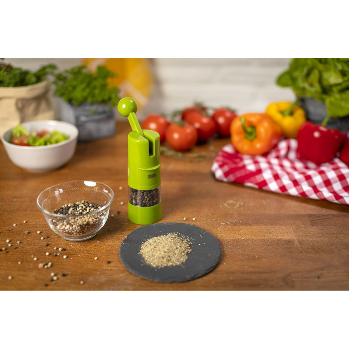 Подрібнювач з тріскачкою KUHN RIKON Salt Mill & Pepper Mill, ручний млин для спецій, зелений, регульований керамічний подрібнювач, пластик, 5,8 x 5,8 x 21,5 см