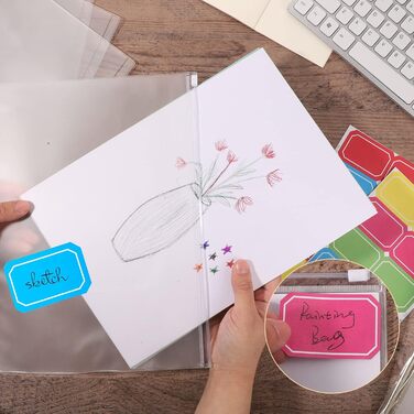 Папок для документів формату А4, прозорі кишені для папок з 11 отворами, пластикові папки на блискавці, пакети з відривними листами та 20 наліпками для документів, косметики, ювелірних виробів та органайзерів., 20