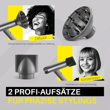 Компактний фен з іонізацією та BLDC-мотором Фен з 3 рівнями температури та 2 швидкостями 2 насадки та цифровий дисплей 1500 Вт надзвичайно тихий