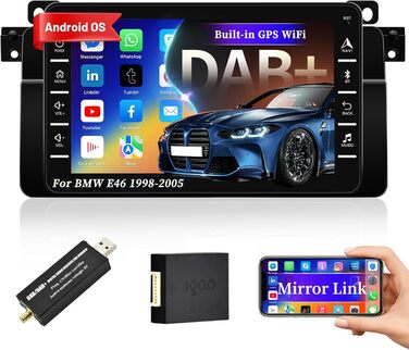 Автомобільна стереосистема Hikity DAB/DAB Android 13 для BMW E46 1998 1999 2000 2001 2002 2003 2004 2005 Автомагнітола з навігаційним 7-дюймовим екраном WiFi Mirror Link FM RDS радіо SWC USB Canbus для BMW