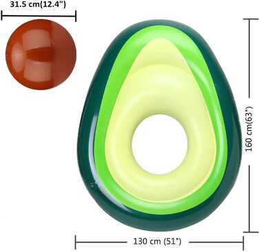 Надувний басейн авокадо надувний матрац, гамак водний дорослий і дитячий, водний гамак 100 кг для надувного матраца вода для літніх вечірок біля басейну авокадо з м'ячем 2