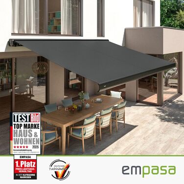 Електрична касетна маркізка empasa Класична зі складними кронштейнами, сонцезахисна, повністю зібрана, різних розмірів та кольорів, 3 x 2,5 м, антрацит