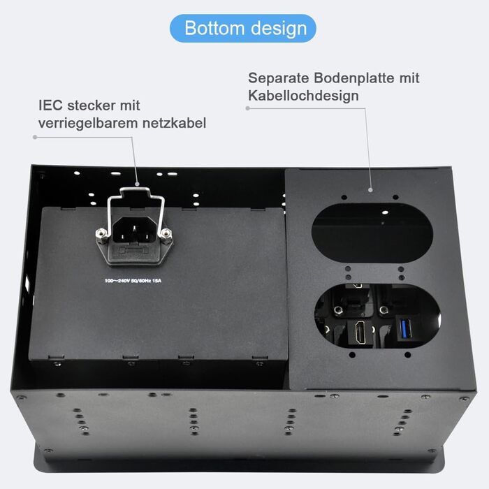 Вбудована настінна розетка для конференц-залу, столу, мультимедійна розетка, срібляста - 2 шт. Schuko - 2 шт. CAT6 - 2 шт. HDMI - USB 3.0 - стерео - USB-C для передачі даних (чорна)