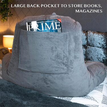 Подушка для читання Aidapt XL зі знімним підголівником, підлокітниками, поперековою опорою, чохлом, який можна прати, 2 кишенями, ручкою для перенесення, подрібненим пінополіуретаном, ідеально підходить для ліжка, ігор, перегляду телевізора або відпочинку