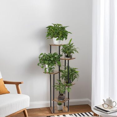 Рівнева підставка для рослин, підставка для квітів, металевий та дерев&39яний квітковий табурет, квіткові драбини, полиця для квітів, підставка для квіткових горщиків, підставка для рослин для балкону, саду, вітальні, чорна (чорна, 6 рівнів) чорна 6 рівні