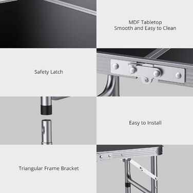 Складаний кемпінговий стіл EYPINS, регульована висота, портативний кемпінговий стіл, маленький складний стіл (58x40 см у 3 рівнях висоти) - чорно-сріблястий, алюмінієвий каркас - для кемпінгу, саду, пікніка та використання на свіжому повітрі, стільниця з 