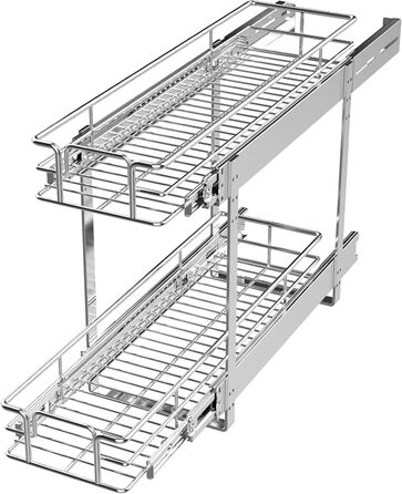 Індивідуальний органайзер для висувної шафи з 2 рівнями, 11,4 см Ш х 53,8 см Г, висувна кухонна шафа для зберігання, висувні полиц