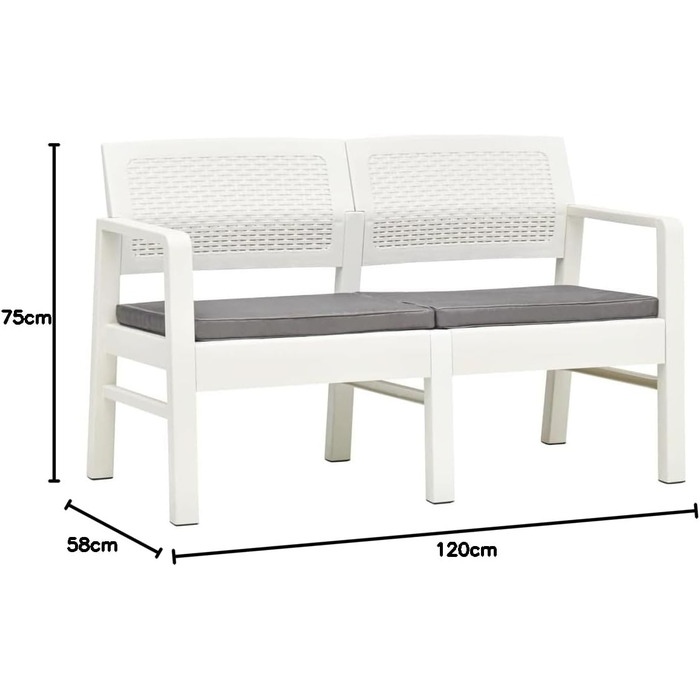 Садова лавка 2-місна з подушкою Лавка Лавка для парку Лавка Садові меблі Балконна лавка Пластикова лавка Патіо Лавка біла 120см Пластик