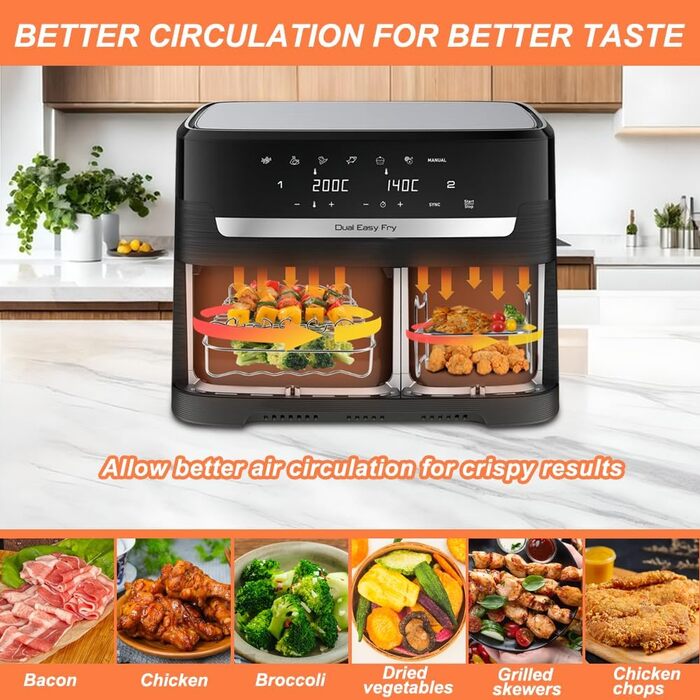 Аксесуари для фритюрниці BYKITCHEN для серії Philips Dual Basket 3000, 9 л/Tefal 5.2/3.1 л Easy Fry, 2 шт. Підставка для фритюрниці з 5 шампурами, аксесуари для фритюрниці для Tefal EY9018/Philips NA350/00