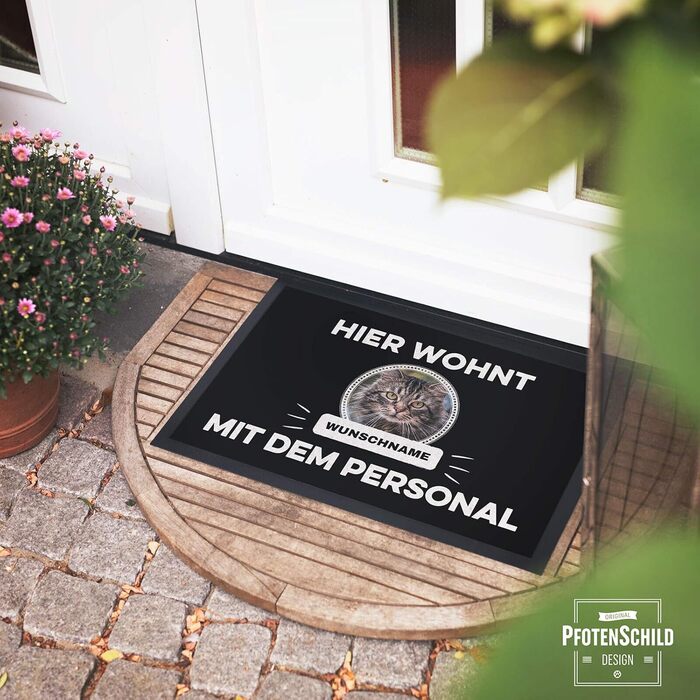 Килимок для дверей з вашим власним котом - Тут ви живете - Персоналізований з вашим бажаним фото та іменем - 60 x 40 см