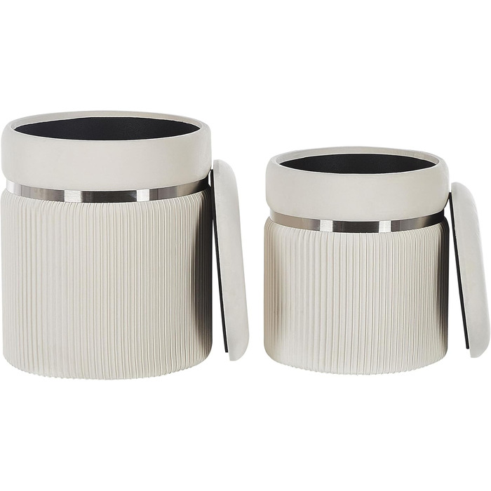 Пуф Beliani з місцем для зберігання, круглий оксамитовий, білий, комплект з 2 предметів, пуф Glamour Camdenton