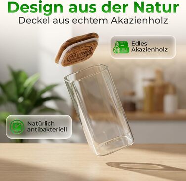 Банки для зберігання з кришками з акації квадратні/прямокутні скляні банки для зберігання герметичні та штабельовані кухонні контейнери для зберігання 6x800 мл