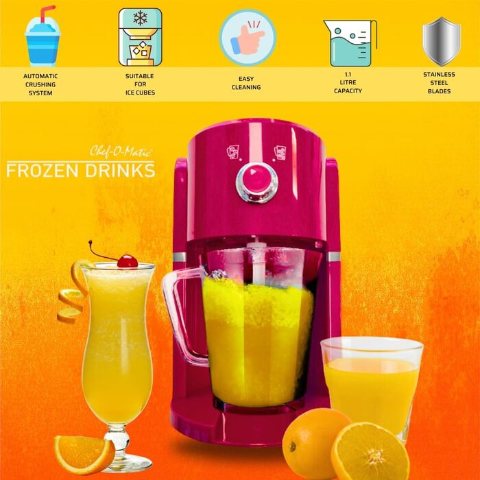 Подрібнювач льоду Chef-o-Matic Заморожені напої, лезо з нержавіючої сталі, 1,1 л, приготування каші, коктейлів, напоїв та кубатів, простий у використанні