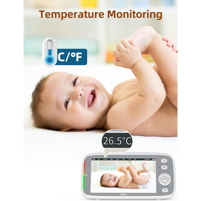 Монітор-няня з камерою, 5&39&39 720P IPS Монітор-няня з камерою Відео-няня з камерою з поворотною камерою Pan-Tilt 300 Монітор-нян