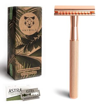 Безпечна бритва ANYMALE Rose Gold Edition - включаючи 5 лез ASTRA - Жіноча бритва без пластику з металу 1.