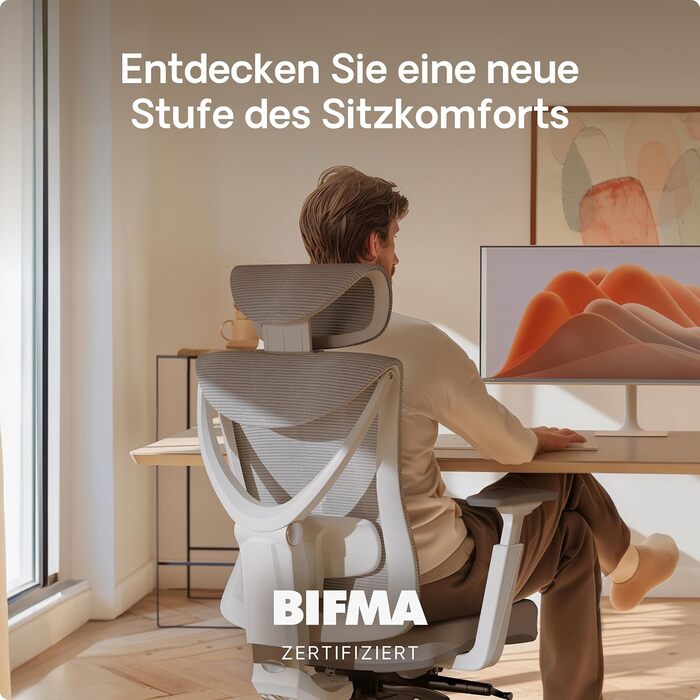 Ергономічне офісне крісло Desktronic з регулюванням висоти Офісне крісло з поперековою опорою - Зручне для спини - Комп&39ютерне крісло з регулюванням висоти та зручне для спини - Широка подушка SitPro (сіре)