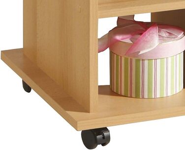 Функціональний журнальний столик Babsi, дерев&39яний матеріал з меламіновим покриттям, бук, регульована висота 53-63 см, розсувний 107-157 см, на колесах