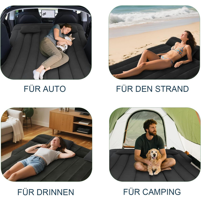 Автомобільний матрац, надувний матрац для позашляховика, потовщений автомобільний матрац, надувне ліжко для багажника/заднього сидіння, надувний матрац для моделі Y/позашляховика/фургона/мінівена, для подорожей/кемпінгу/дому/на природі, чорний