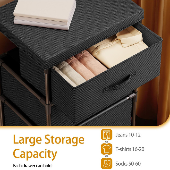 Комод, тканинний комод з 4 шухлядами, шафа для зберігання речей, комод для передпокою, спальні, вітальні та офісу - Чорний