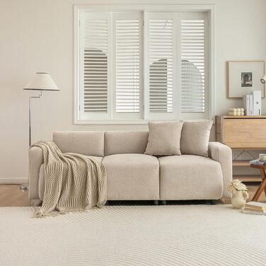 Місний диван Merax, сучасний дизайн, невеликий диванчик з шенілової тканини, м&39які меблі з комфортною підкладкою, для вітальні/спальні/гостьової кімнати, бежевий A-бежевий, 3-