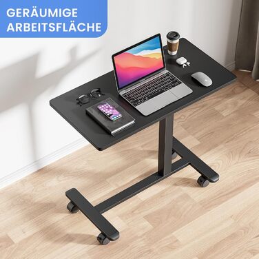 Приставний комп&39ютерний столик Dripex з колесами, регульована висота, дерев&39яний столик для ноутбука, столик для дивана, тумбочка для спальні, вітальні, тумбочка для ліжка, столик над ліжком на колесах, чорний стандарт