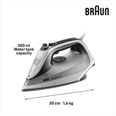 Парова праска Braun TexStyle 7 Pro SI 7149 WB - праска з підошвою Freeglide 3D, вертикальна подача пари, 2900 Вт, білий/чорний чор