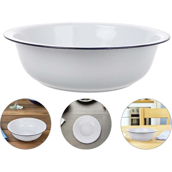 Загальна емальована чаша Біла 32 см потовщена вінтажна емальована чаша Велика побутова чаша для миття, замішування, подачі та приготування салатів