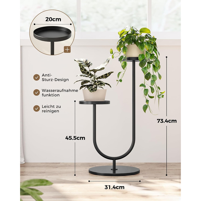 Металева підставка для квітів Bamworld, чорна, підставка для рослин для приміщень/вулиці, сучасна 2-рівнева полиця для рослин, міцний тримач для квіткових горщиків для вітальні, балкону, саду, 2 полиці