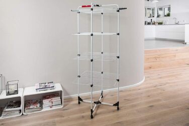 Сушарка для білизни Vileda Mixer 4, довжина мотузків 40 м, 4 яруси для 4 завантажень пральної машини, гнучкі з'єднання, на колесах, сталь