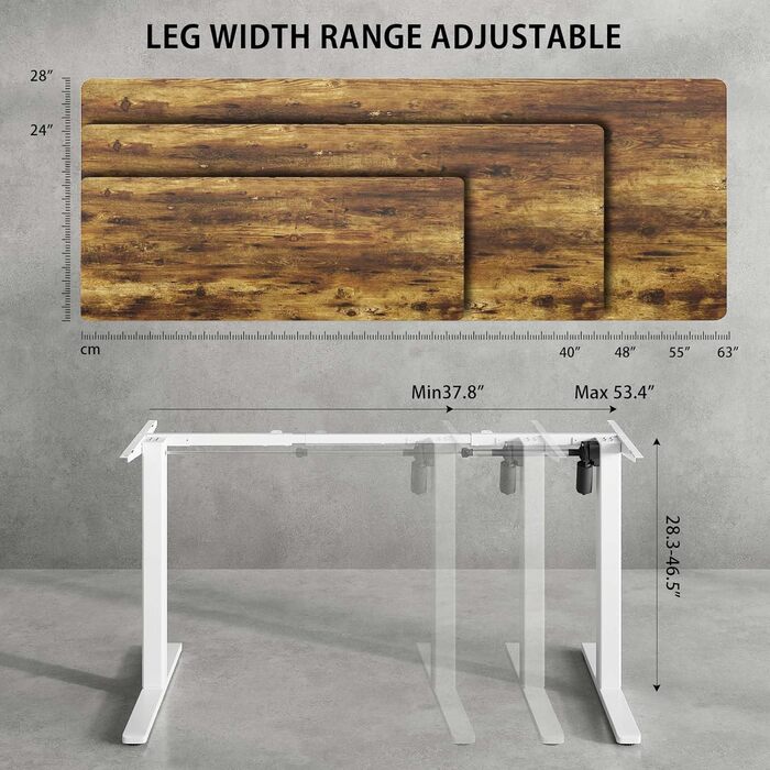 Каркас електричного столу стоячи з двома двигунами, колеса з фіксацією, регулювання висоти та довжини, ніжки столу сидячи/стоячи з кабельним лотком (Окремостоячий, Білий) Білий Окремостоячий